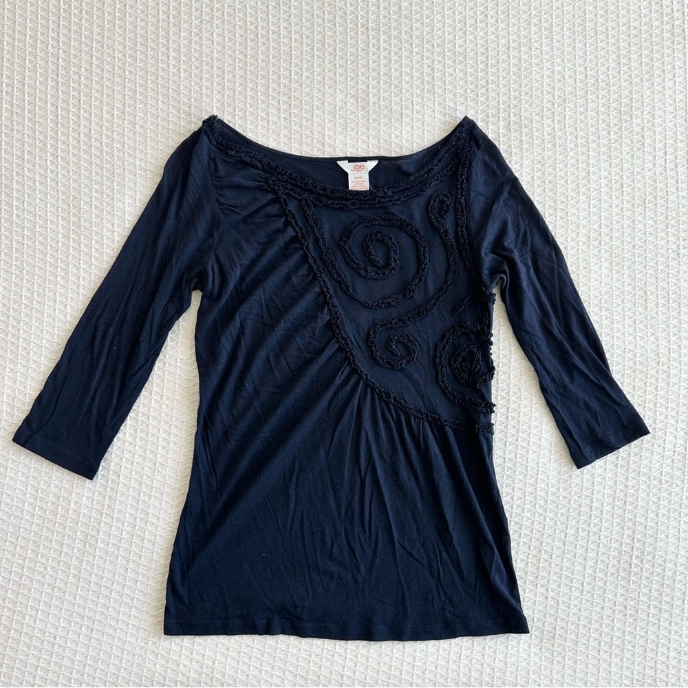 Joe Fresh navy knit detail 3/4 sleeve top